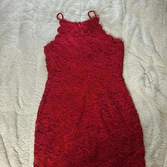 By&By Sleeveless Bodycon Red Floral Lace Mini Dress Juniors Sz.13 - Picture 6 of 7
